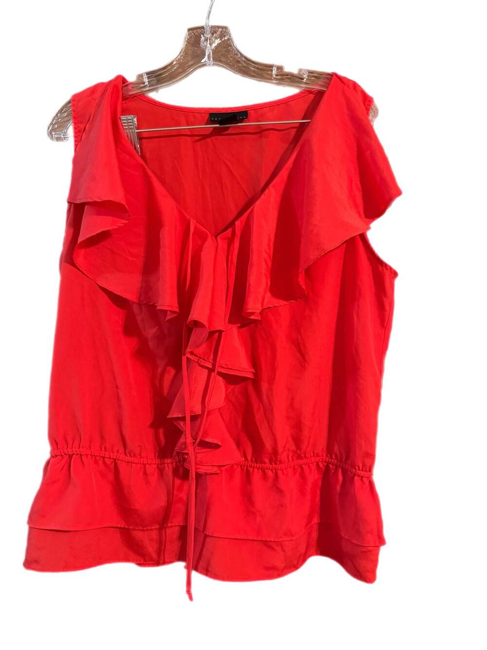 Apostrophe Ruffled Blouse. Sleeveless . Red with Elastic drop Waist